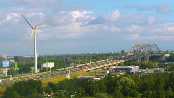 Aerial View Time Lapse City Rotterdam Netherlands Late Afternoon — Stock Video