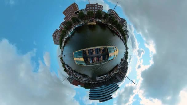 Little Planet Format Einer Bootsfahrt Amsterdam Einem Sonnigen Sommertag Rund — Stockvideo