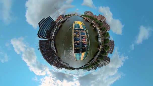 Little Planet Formát Jízdy Lodí Amsterdamu Slunečného Dne Létě Kolem — Stock video