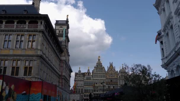 Blick Auf Den Marktplatz Der Altstadt Von Antwerpen Belgien Einem — Stockvideo
