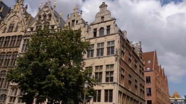 Kilátás Piacra Antwerpen Óvárosában Belgiumban Egy Napos Reggeli Napon Nyáron — Stock videók
