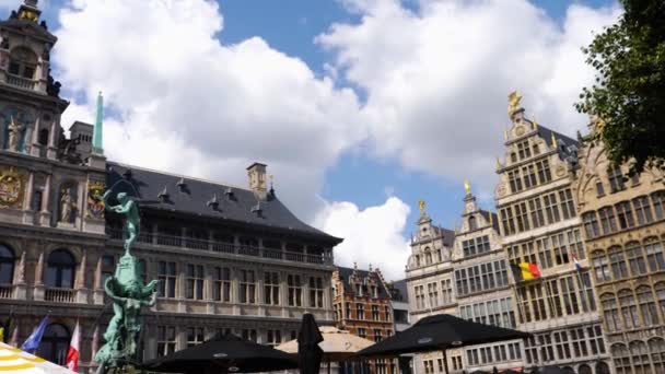 Vue Sur Marché Vieille Ville Anvers Belgique Par Une Matinée — Video