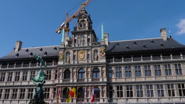 Widok Rynek Antwerpii Belgia Słoneczny Poranek Lecie — Wideo stockowe