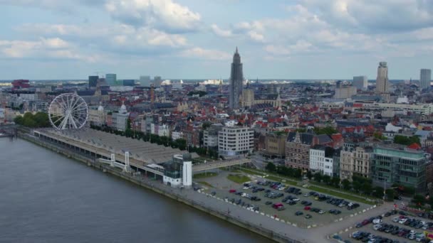 Vista Aérea Cidade Velha Antuérpia Bélgica Dia Ensolarado Verão — Vídeo de Stock
