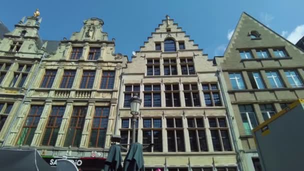 Utsikt Över Marknaden Den Gamla Staden Antwerpen Belgien Solig Morgon — Stockvideo