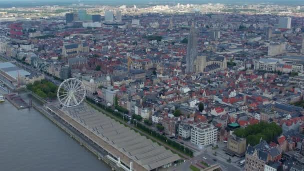 Luchtfoto Van Oude Stad Antwerpen Een Zonnige Dag Zomer — Stockvideo