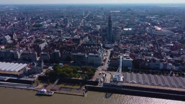Letecký Pohled Staré Město Antverpy Belgii Slunečného Letního Dne — Stock video