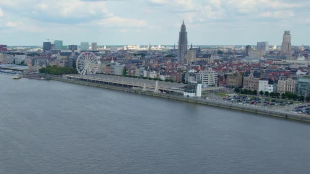 Yazın Güneşli Bir Günde Belçika Nın Antwerp Kentinin Havadan Görünüşü — Stok video