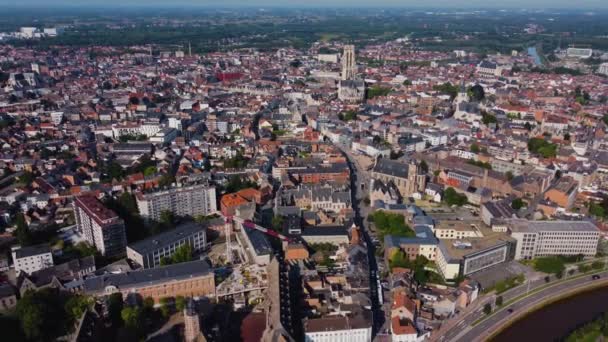 Vue Aérienne Autour Ville Malines Belgique Par Une Matinée Ensoleillée — Video