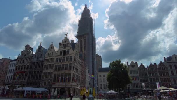 Uitzicht Rondom Onze Lieve Vrouwekathedraal Antwerpen Een Zonnige Dag — Stockvideo