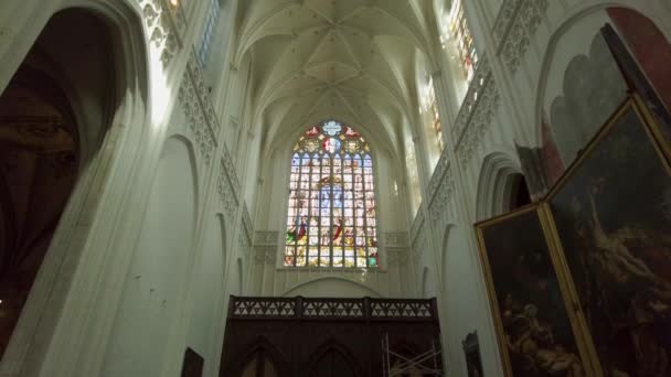 Innenansicht Der Kathedrale Unserer Lieben Frau Antwerpen Einem Sonnigen Tag — Stockvideo