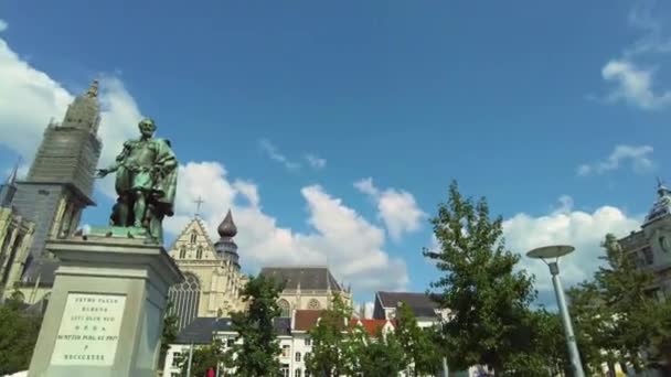 Uitzicht Rondom Onze Lieve Vrouwekathedraal Antwerpen Een Zonnige Dag — Stockvideo