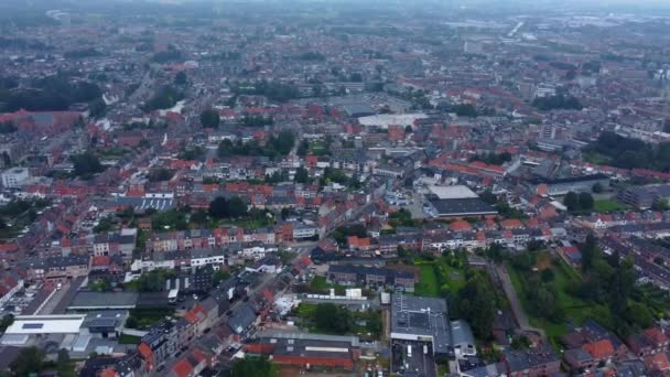 Vista Aérea Alrededor Ciudad Aalst Bélgica Día Nublado Por Mañana — Vídeo de stock
