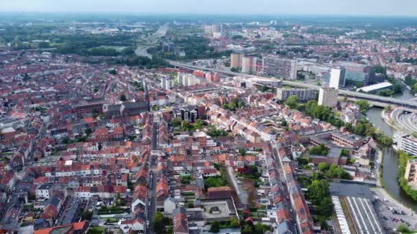 Vista Aérea Gante Día Soleado Por Mañana Verano — Vídeos de Stock