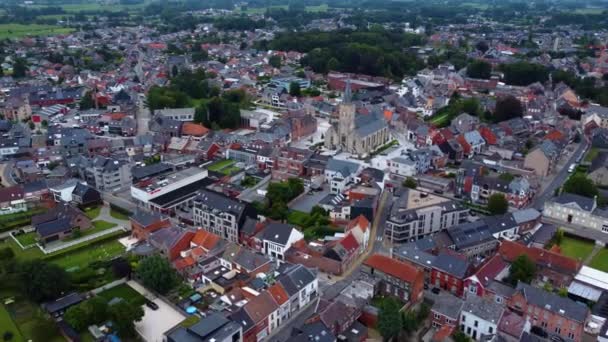 Vista Aérea Torno Cidade Lede Bélgica Uma Tarde Nublada Verão — Vídeo de Stock