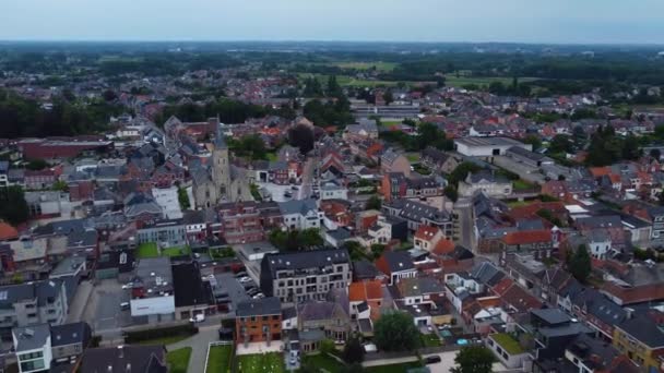 Pemandangan Udara Sekitar Kota Lede Belgia Pada Sore Hari Berawan — Stok Video