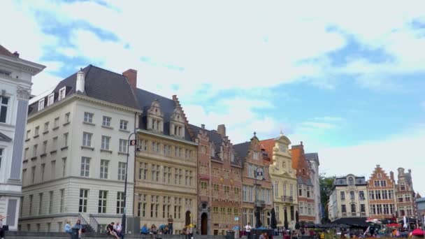 Pan Απέναντι Από Σπίτια Στην Παλιά Πόλη Της Γάνδης Βέλγιο — Αρχείο Βίντεο
