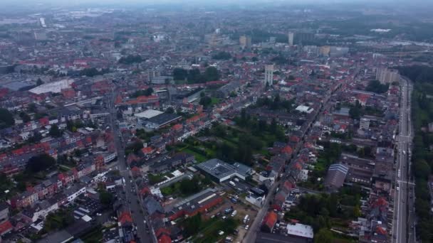 Αεροφωτογραφία Γύρω Από Την Πόλη Aalst Στο Βέλγιο Μια Συννεφιασμένη — Αρχείο Βίντεο