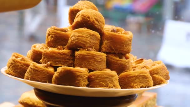 Baklava Other Oriental Candy Dessert — Stock Video