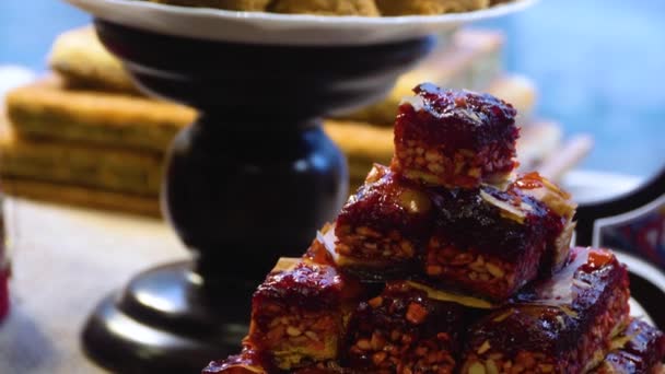 Baklava Otros Dulces Orientales Postre — Vídeos de Stock