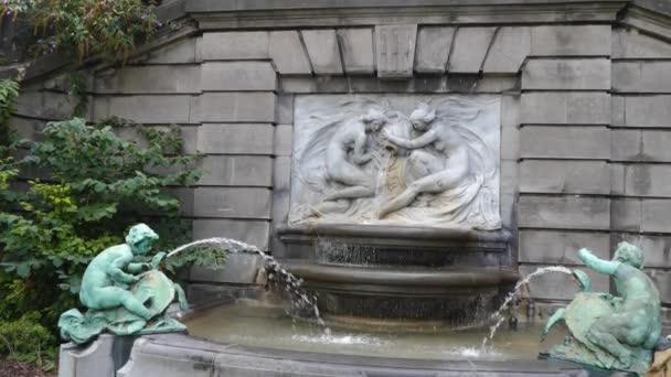 Fontana Acqua Con Tartarughe Nel Centro Bruxelles Belgio Una Giornata — Video Stock