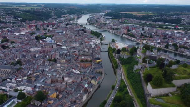 Luftaufnahme Der Stadt Namur Belgien Einem Bewölkten Nachmittag Sommer — Stockvideo