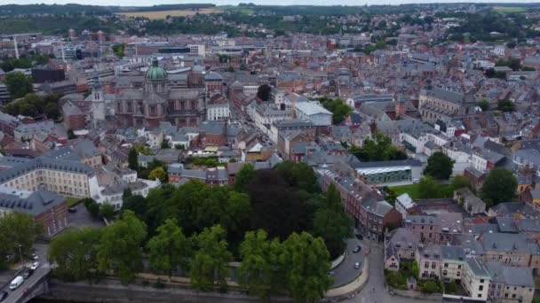 Vista Aérea Ciudad Namur Bélgica Una Tarde Nublada Verano — Vídeo de stock