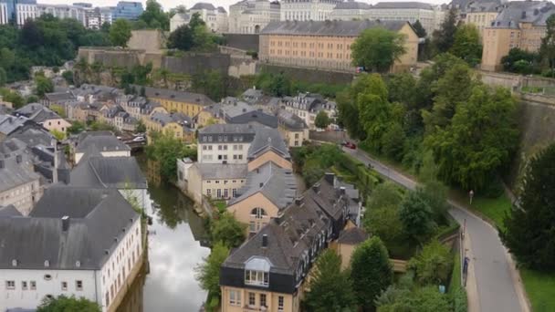 Pan Över Grund Staden Nedre Delen Staden Luxemburg Solig Dag — Stockvideo