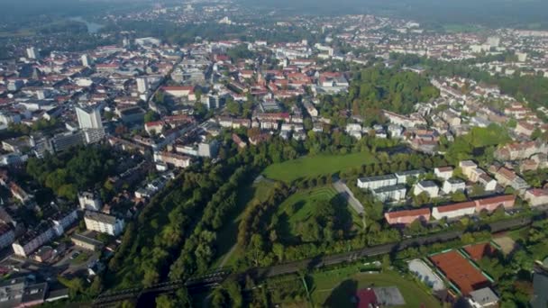 Vista Aérea Ciudad Hanau Alemania Duda Una Mañana Soleada Finales — Vídeo de stock