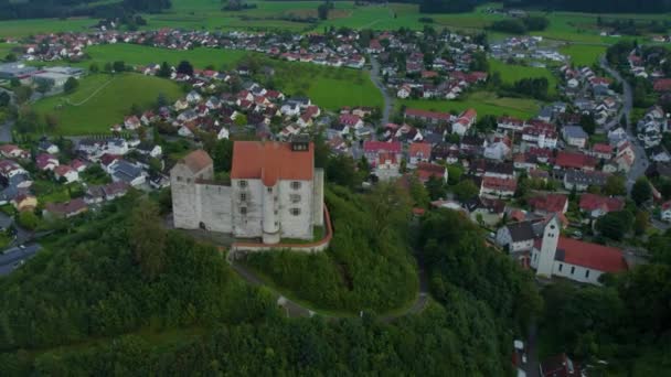 Letecký Pohled Obec Waldburg Německu Oblačného Letního Odpoledne — Stock video