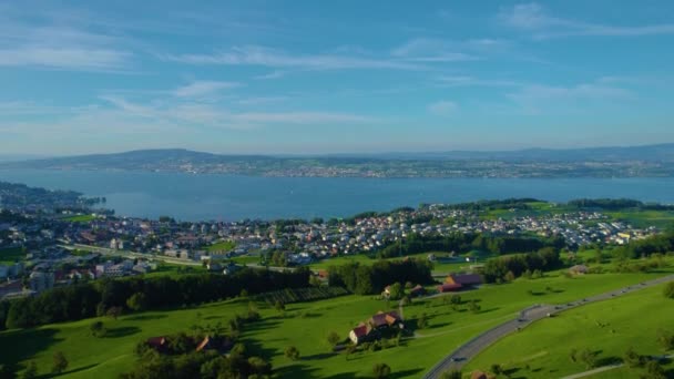 Flygfoto Över Staden Pfaeffikon Freienbach Schweiz Solig Eftermiddag — Stockvideo