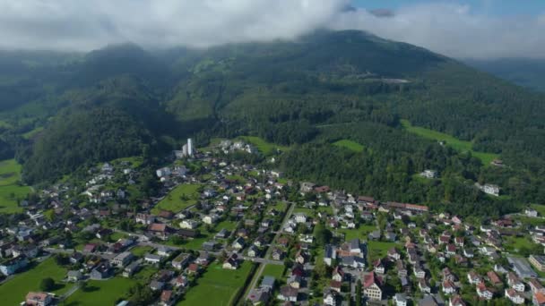 Flygfoto Runt Staden Buchs Schweiz Tidig Morgon Dag Sommaren — Stockvideo