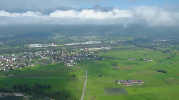 Luchtfoto Rond Stad Ruggell Liechtenstein Een Zonnige Dag Zomer — Stockvideo