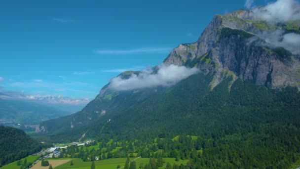 Αεροφωτογραφία Γύρω Από Την Πόλη Maienfeld Στην Ελβετία Μια Ηλιόλουστη — Αρχείο Βίντεο
