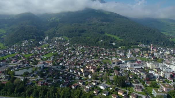 Vista Aérea Redor Cidade Buchs Suíça Dia Manhã Cedo Verão — Vídeo de Stock