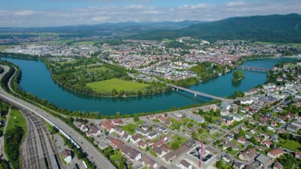 Vista Aérea Ciudad Bad Saeckingen Alemania Día Soleado Verano — Vídeo de stock