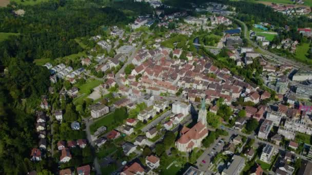 Letecký Pohled Staré Město Laufen Švýcarsku Slunečného Letního Dne — Stock video