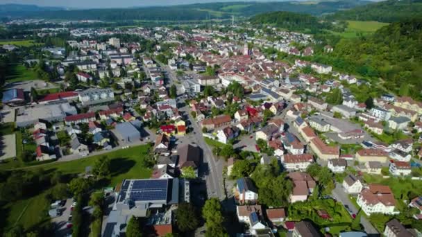 Luchtfoto Van Stad Waldshut Tiengen Duitsland Een Zonnige Dag Zomer — Stockvideo