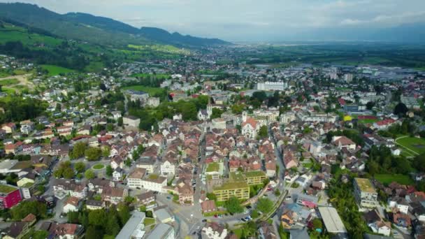 Amplia Vista Aérea Alrededor Ciudad Altsttten Suiza Día Nublado Verano — Vídeos de Stock