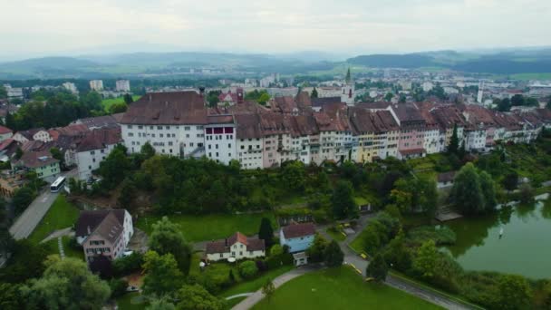 Letecký Pohled Kolem Starého Města Wil Švýcarsku Zatažený Den Létě — Stock video