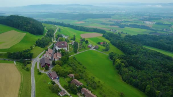 Widok Lotu Ptaka Wokół Starego Miasta Miasta Frauenfeld Szwajcarii Pochmurny — Wideo stockowe