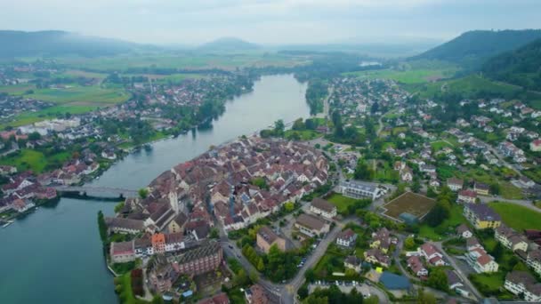 Вид Воздуха Город Штайн Райн Швейцарии Облачный День Летом — стоковое видео