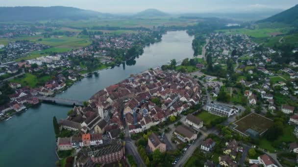 Vista Aérea Cidade Stein Rhein Suíça Dia Nublado Verão — Vídeo de Stock