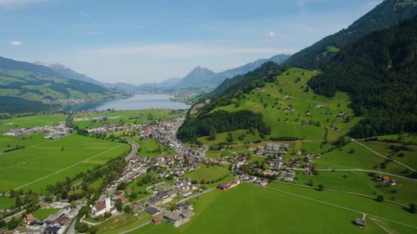 Vue Aérienne Autour Ville Giswil Bord Lac Sarnen Suisse Par — Video