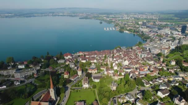 Luftaufnahme Rund Die Altstadt Der Stadt Zug Der Schweiz Einem — Stockvideo