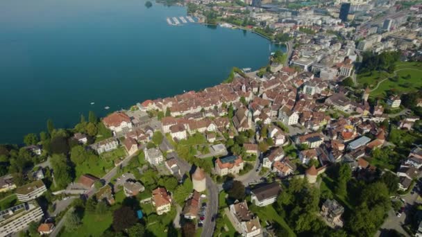 Luftaufnahme Rund Die Altstadt Der Stadt Zug Der Schweiz Einem — Stockvideo