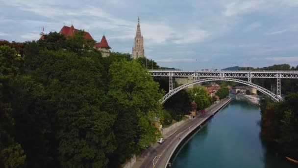 Letecký Pohled Město Bern Švýcarsku Slunečného Letního Dne — Stock video