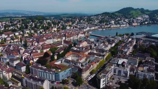 Luchtfoto Rondom Oude Stad Luzern Zwitserland Een Zonnige Zomerdag — Stockvideo