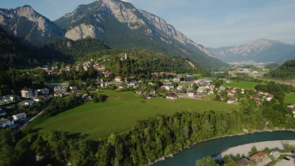 Flygfoto Runt Byn Tamins Schweiz — Stockvideo