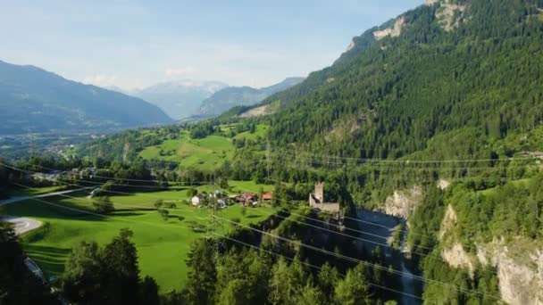 Widok Lotu Ptaka Wokół Wioski Scharans Szwajcarii Słoneczny Dzień Lata — Wideo stockowe